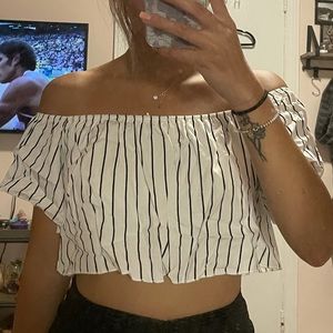 Striped off shoulder crop flowy shirt